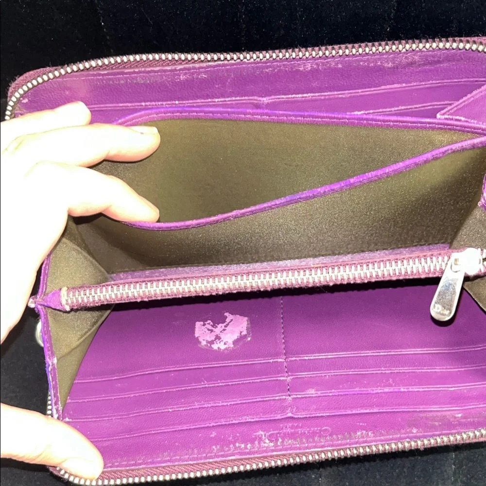 Dior Purple Patent Leather Embossed Zip Wallet